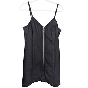 Topshop Womens US 10 Dress Moto Black Denim Full Zip Grunge V Neckline